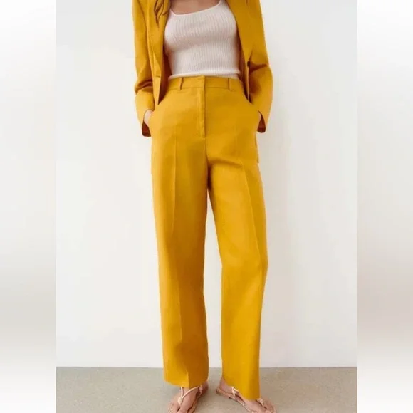 ZARA Women’s Yellow Linen Blazer Pant Set - Picture 16 of 16